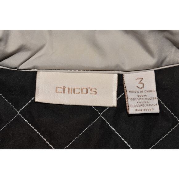 CHICO'S $129 Gray Quilted Zip-Front Jacket Snap Placket Chico's 3 / US XL - Picture 3 of 3
